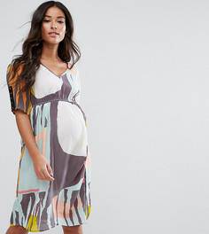 Платье с V-образным вырезом и абстрактным принтом ASOS Maternity - Мульти