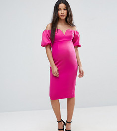 Платье миди с пышными рукавами ASOS Maternity PREMIUM - Розовый