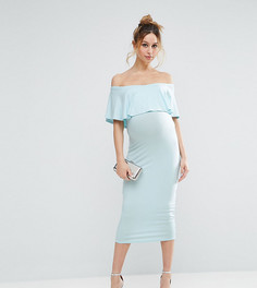 Платье-футляр миди с открытыми плечами и оборкой ASOS Maternity - Зеленый