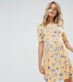 Чайное платье с вырезами на плечах и цветочным принтом в стиле 40-х ASOS Maternity - Желтый