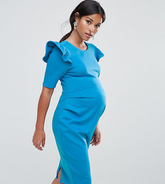 Платье миди с оборками на плечах ASOS Maternity PETITE - Синий
