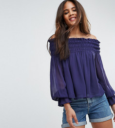 Присборенный топ с открытыми плечами ASOS TALL - Темно-синий