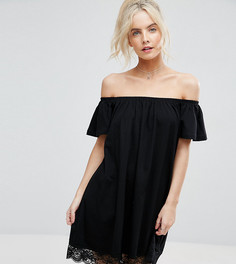 Платье мини с открытыми плечами и кружевным краем ASOS PETITE - Черный