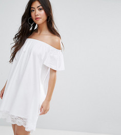 Платье мини с открытыми плечами и кружевным краем ASOS PETITE - Белый