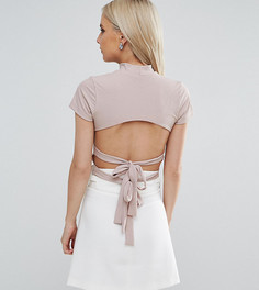 Топ в рубчик с двумя бантами на спине ASOS PETITE - Коричневый