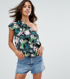 Топ на одно плечо с тропическим принтом ASOS PETITE - Мульти