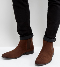 Коричневые ботинки челси для широкой стопы из искусственной замши ASOS - Коричневый