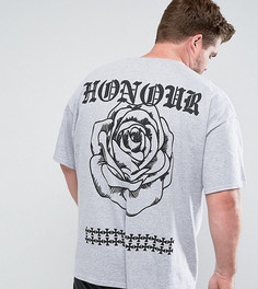 Футболка с принтом розы на спине HNR LDN PLUS - Серый Honour
