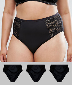 3 плавок из микрофибры и кружева с завышенной талией ASOS CURVE - Черный