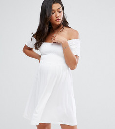 Платье с открытыми плечами и присборенной вставкой ASOS Maternity - Белый