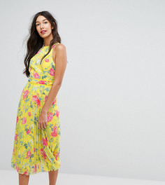 Плиссированное приталенное платье миди с цветочным принтом ASOS TALL - Синий