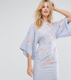 Платье мини с вышивкой и широкими рукавами ASOS TALL - Синий