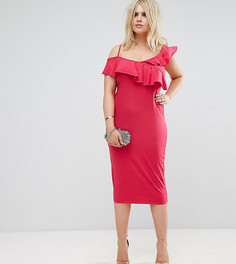 Асимметричное облегающее платье с оборками ASOS CURVE - Розовый