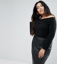 Топ с открытыми плечами и рукавами 3/4 ASOS CURVE - Черный