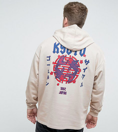 Свободный худи с принтом Kyoto на спине ASOS PLUS - Бежевый