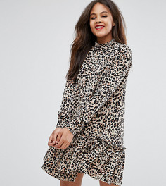Свободное платье мини со звериным принтом и оборками по краю ASOS TALL - Мульти
