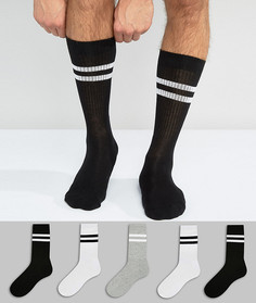 Набор из 5 пар спортивных носков (монохромные/ с полосками) ASOS - Черный