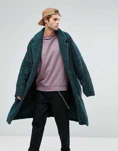 Длинное оверсайз-пальто из искусственного меха ASOS - Зеленый
