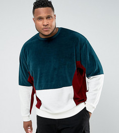 Велюровый оверсайз-свитшот со вставками ASOS PLUS - Черный