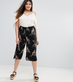 Укороченные брюки с цветочным принтом New Look Curve - Черный