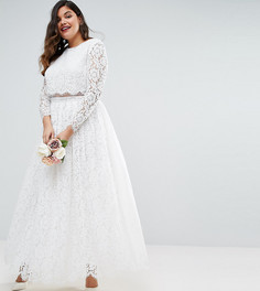 Кружевное платье макси для выпускного с длинными рукавами ASOS CURVE BRIDAL - Белый