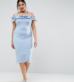 Платье с открытыми плечами и рюшами ASOS CURVE - Синий