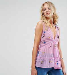 Топ с вышивкой и шнуровкой на спине ASOS TALL - Фиолетовый