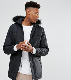Черная парка с отделкой искусственным мехом ASOS TALL - Черный