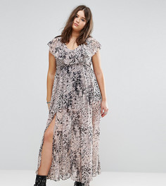 Платье макси с анималистичным принтом и оборкой Religion Plus - Мульти