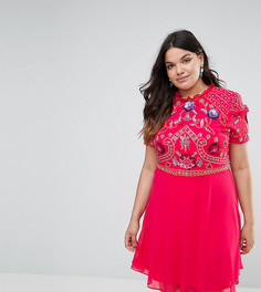 Короткое приталенное платье с отделкой Frock And Frill Plus - Розовый