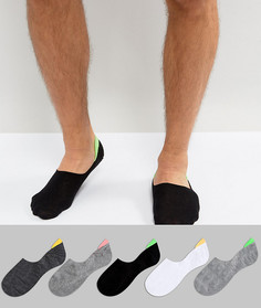 Набор из 5 пар невидимых носков с контрастной отделкой ASOS - Мульти