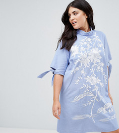 Платье с вышивкой из ткани шамбре ASOS CURVE - Синий