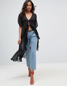 Шифоновая блузка макси с оборками ASOS Ultimate - Черный