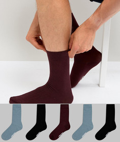 5 пар бордовых, синих и черных носков ASOS - Мульти