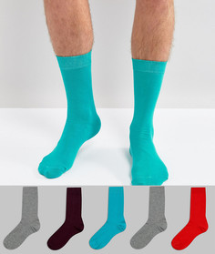 5 пар носков (красные, фиолетовые, сине-зеленые и меланжевые) ASOS - Мульти