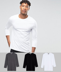 3 футболки длиной 3/4 ASOS TALL - СКИДКА - Мульти