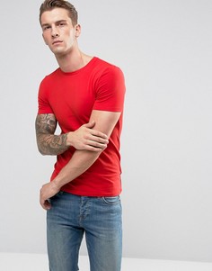 Красная эластичная обтягивающая футболка с круглым вырезом ASOS - Розовый