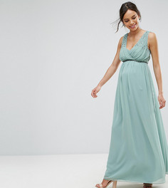 Платье макси с отделкй на талии Little Mistress Maternity - Зеленый