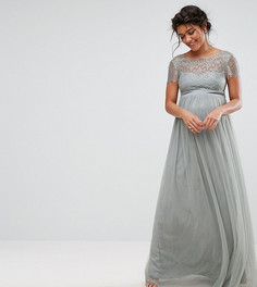 Платье макси для беременных с кружевным лифом Little Mistress Maternity - Серый