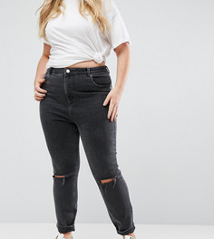 Черные выбеленные джинсы с завышенной талией и рваными коленями ASOS CURVE Farleigh - Черный