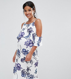Фактурное платье миди с открытыми плечами и принтом ASOS Maternity NURSING - Белый