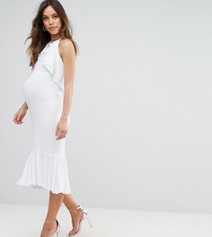 Платье миди с открытой спиной и оборками ASOS Maternity - Белый