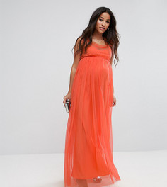 Платье макси с сетчатой накладкой ASOS Maternity - Оранжевый