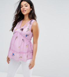 Майка без рукавов с вышивкой и шнуровкой на спине ASOS Maternity TALL - Фиолетовый