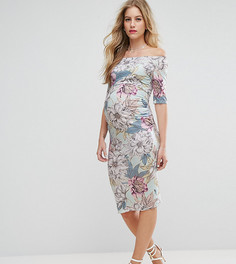 Платье с открытыми плечами и цветочным принтом ASOS Maternity PETITE - Зеленый