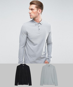 2 поло из пике с длинными рукавами и воротником на пуговицах ASOS - СКИДКА - Мульти
