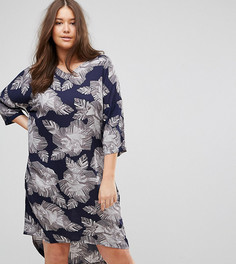 Платье с рукавами 3/4 и цветочным принтом Junarose - Темно-синий