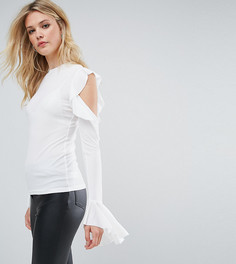 Топ из крепа с вырезом на плече и оборками ASOS TALL - Кремовый