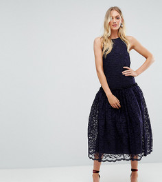Кружевное платье миди с заниженной талией ASOS TALL - Темно-синий