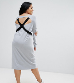 Вязаное платье с V-образным вырезом и лямками ASOS CURVE - Серый